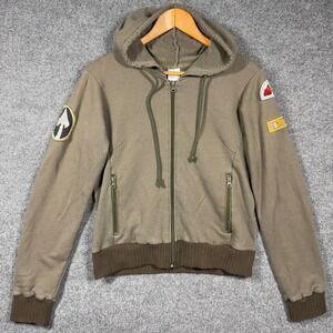 Rothco Sweater Womens Small Military Patches Zip Up Hoodie Khaki Green